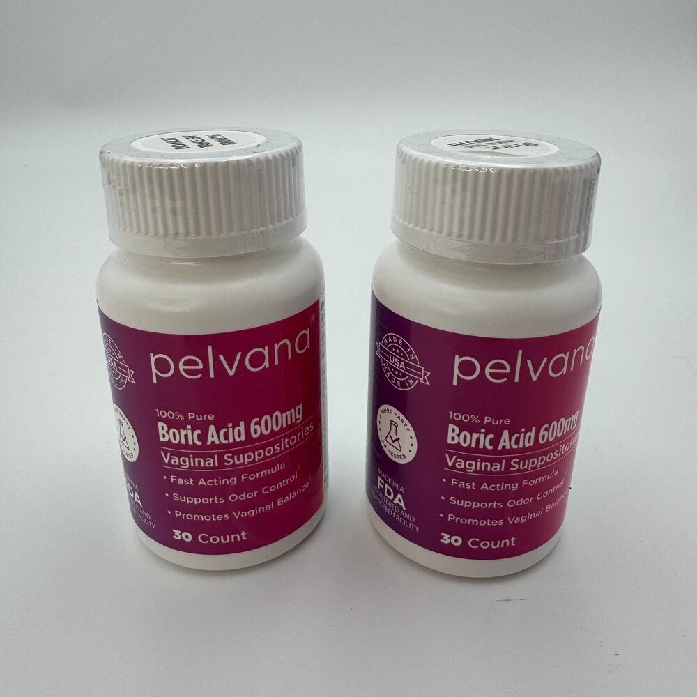 Pelvana Boric Acid Vaginal Suppositories 600mg 30 Count 2 Pack EXP 03/27 NEW